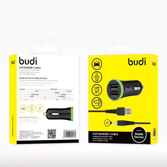 Budi M8J061T 3.4A 2USB Car Charger with USB-A to C Combo