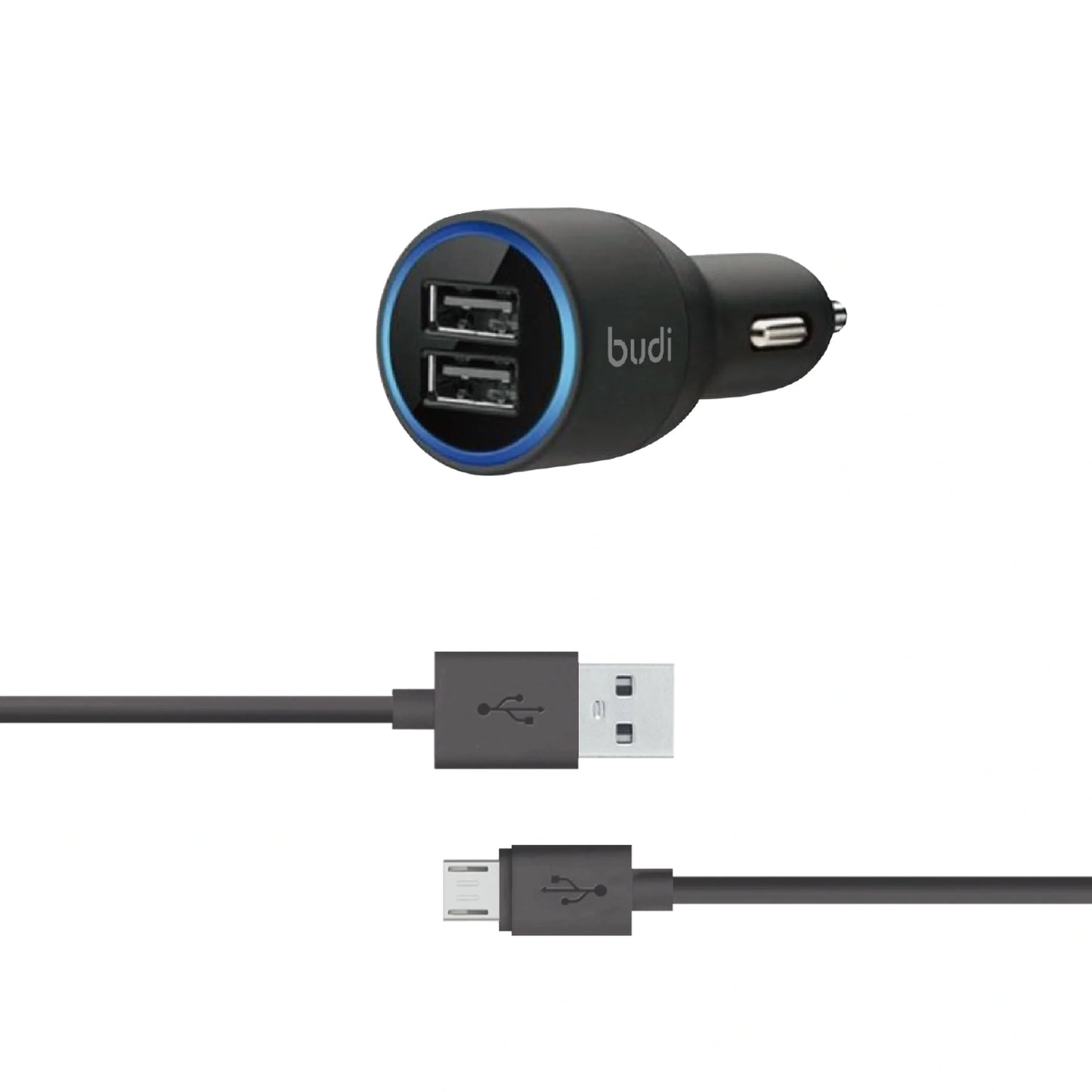 Budi 070 10W 2USB Car Charger with USB-A to Micro Combo