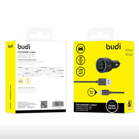 Budi 070 10W 2USB Car Charger with USB-A to Micro Combo