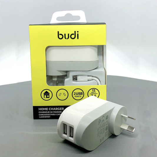 Budi AC339AMW 12W wall charger with USB-A to micro combo