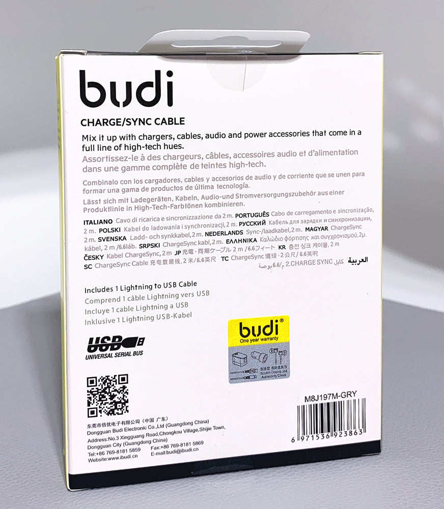 Budi DC197M20H 2m USB-A to Micro cable