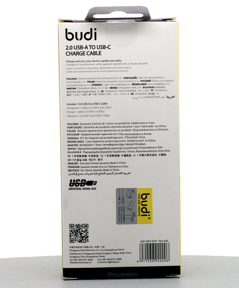 Budi DC158T10W 1m USB-A to C cable