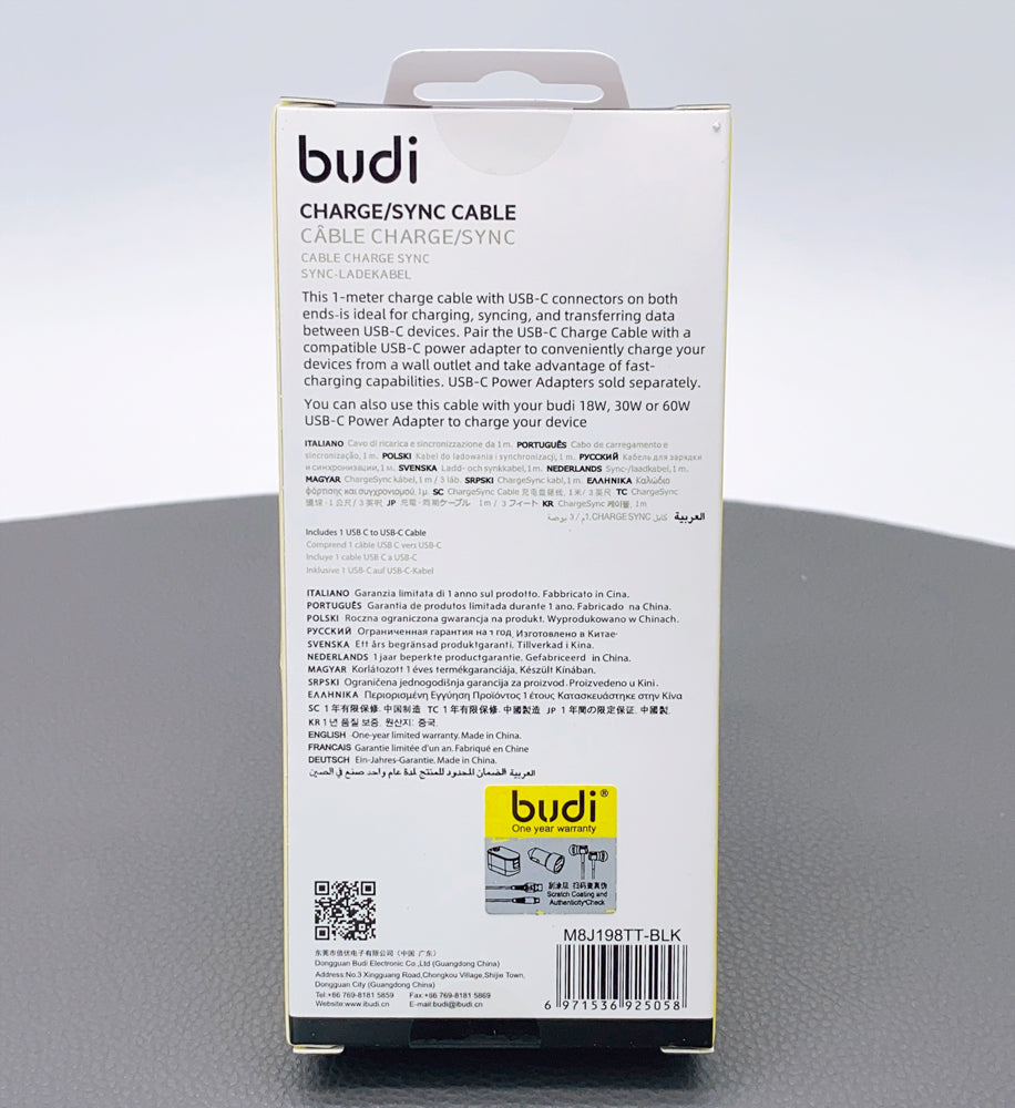 Budi M8J198TT 1m 65W Type-C to C cable