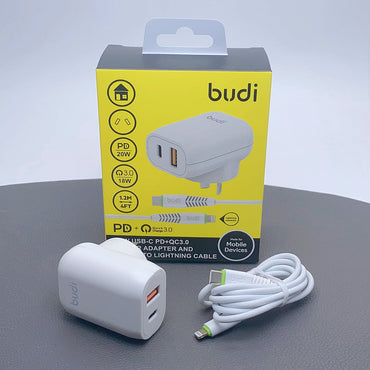 Budi AC339WATLW PD 20W wall charger with Type-C to Lightning combo