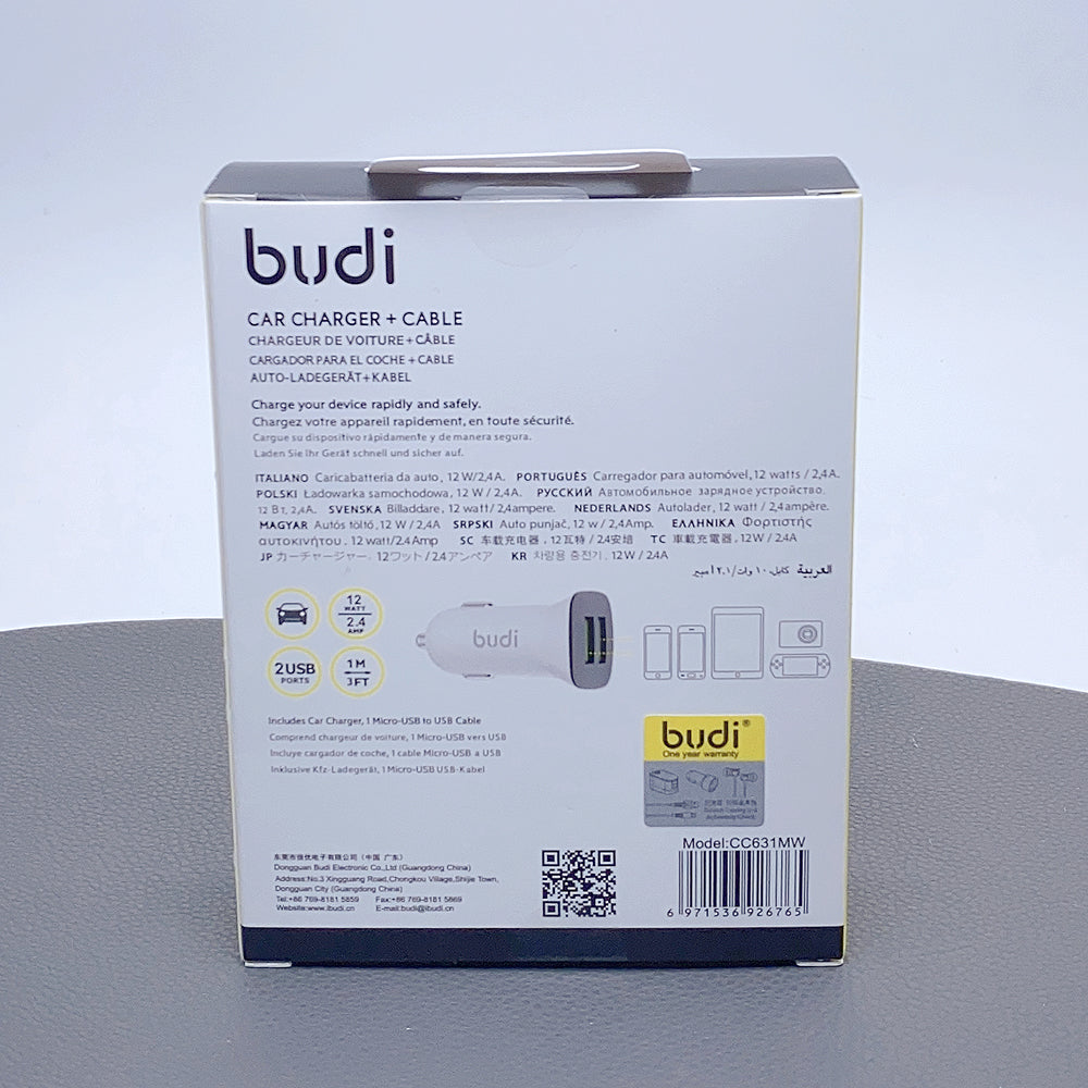 Bud CC631LW 2.4A 2USB Car Charger with USB-A to Micro Combo
