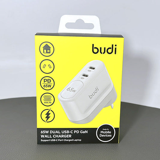 Budi M8J030AR PD 65W Dual USB-C GaN wall charger