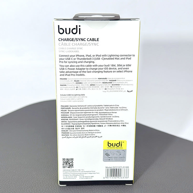 Budi DC210TLS18 1.8M 20W Type-C to Lightning cable