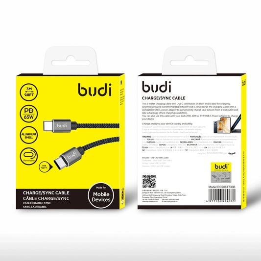 Budi DC206TT30B 3m 65W Type-C to C cable