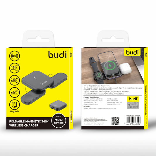 Budi WL4500B 3 in 1 MagFit Foldable Wireless Charger