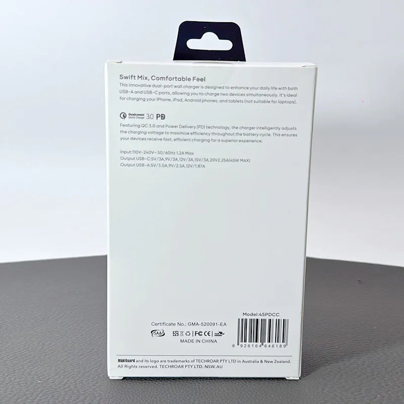 Maxguard 45PDCC PD 45W wall charger with Type-C to C combo