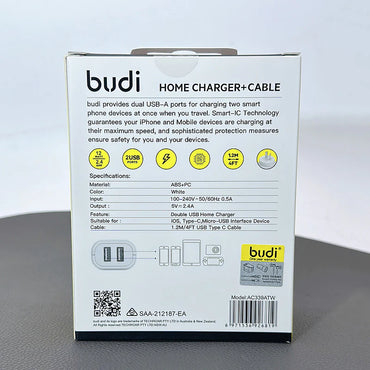Budi AC339ATW 12W wall charger with USB-A to C combo