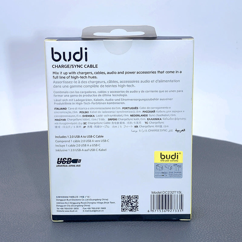Budi DC232T15L 1.5m USB-A to C cable