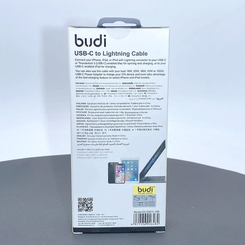 Budi DC206TL10 1m 20W Type-C to Lightning cable