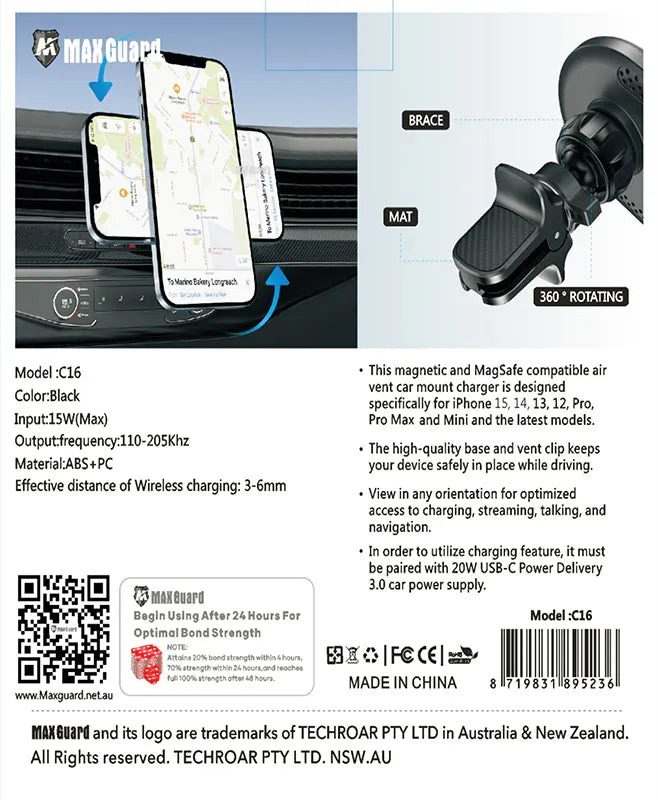 Maxguard C16 15W MagFit Car Holder Charger