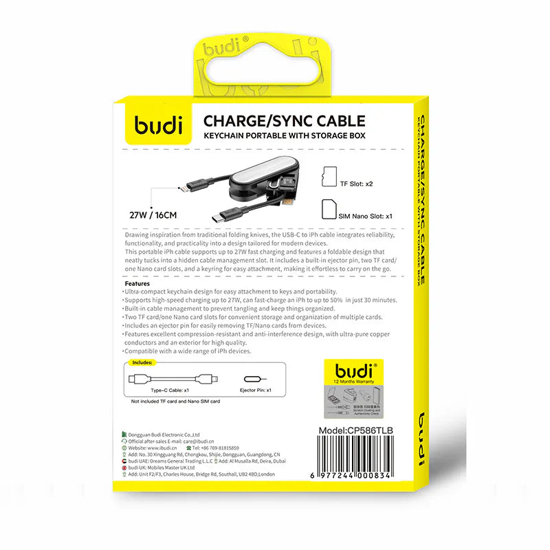 Budi CP586TL 16cm 27W Type-C to Lightning Cable
