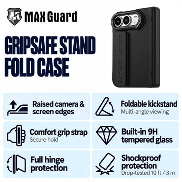 Case for iPhone Duo Gripsafe stand fold (Built-in Tempered Glass)