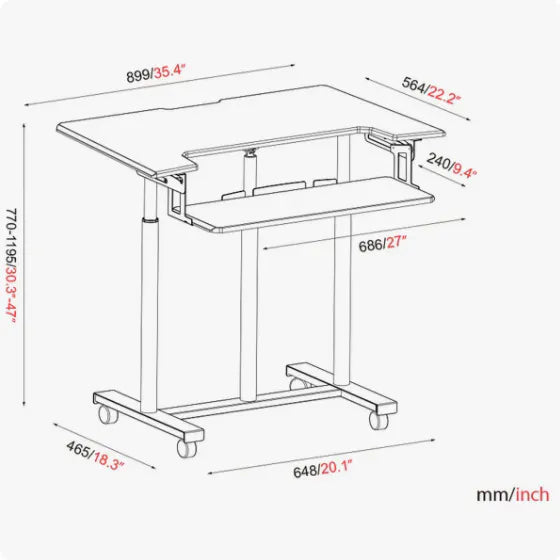 ONLINE Mobile WHEELY Sit Stand Desk Work Station 899X564MM FDS301