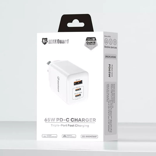 Maxguard W65A0365F 65W PD Wall Charger (Works for laptops, tablets, and phones)