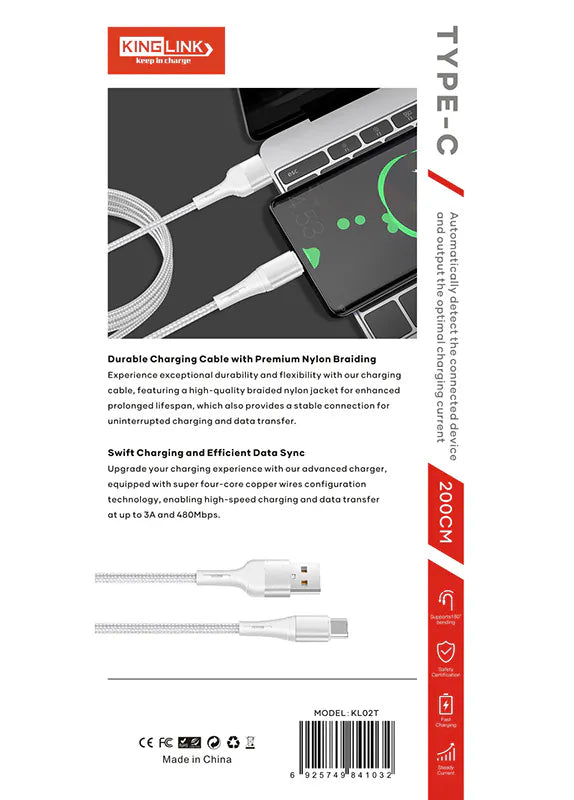 Kinglink KL02T 2m USB-A to C Cable