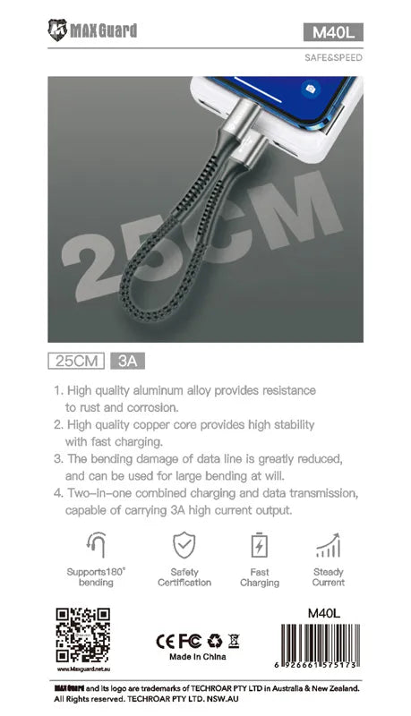 Maxguard M40L 25cm USB-A to Lightning cable