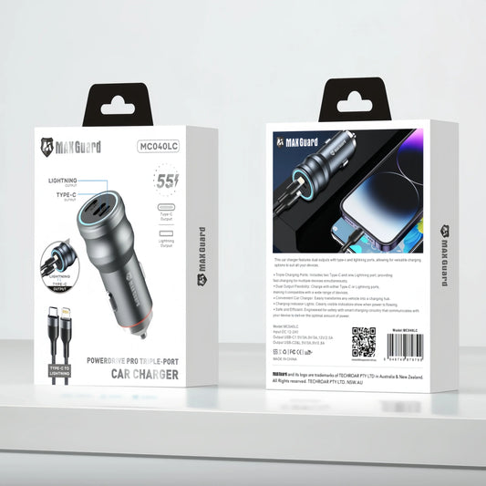 Maxguard MC040LC 55W 2 USB C+C car charger with Type-C to Lightning combo