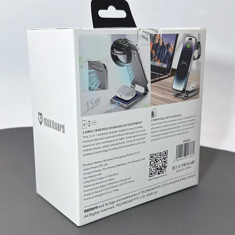 Maxguard MW06 3 in 1 15W Wireless Charger (For apple watch and IOS & android system phone)