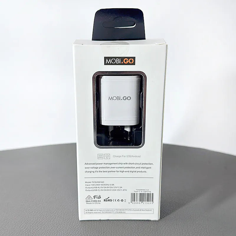 Mobigo TCS2081ACLC PD 20W wall charger with Type-C to Lightning combo