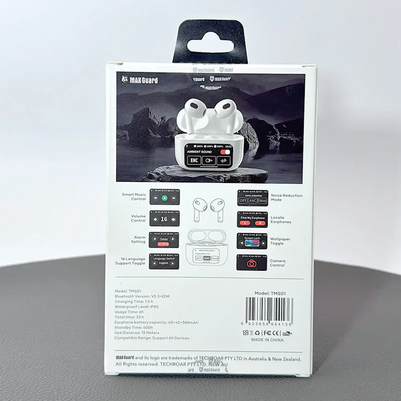 Maxguard TMS01 bluetooth earphone with LED Color Touchscreen