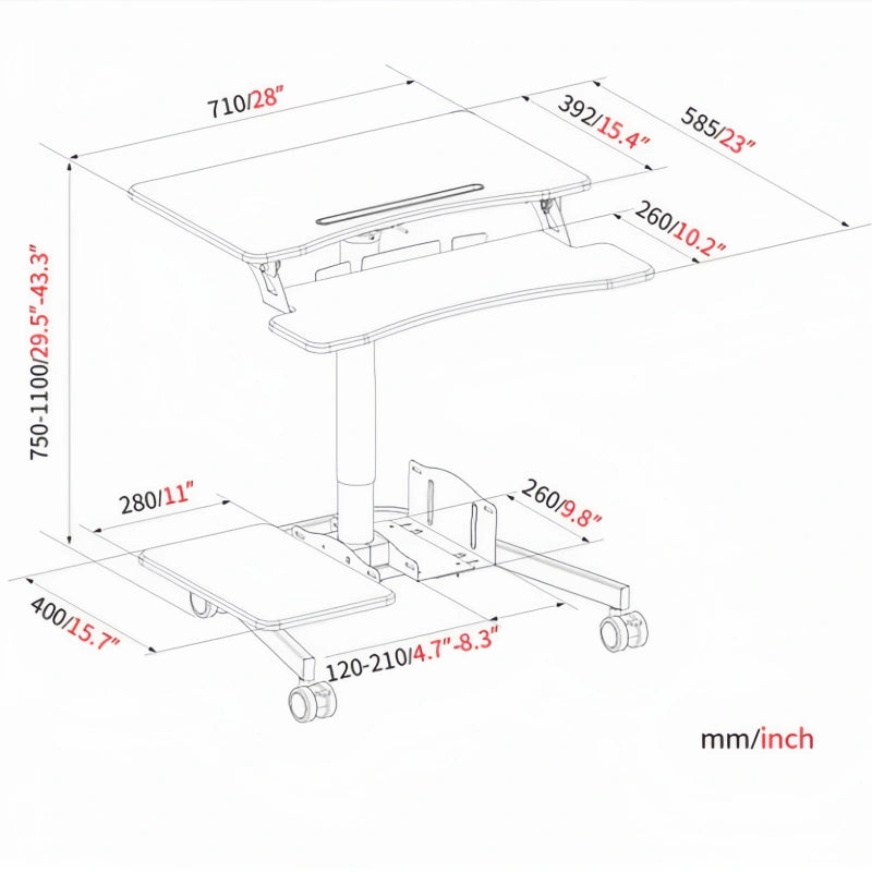 ONLINE Mobile WHEELY Sit Stand Desk Folding Work Station 710mm FDS108