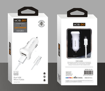 Mobigo GO203 3.1A 2USB Car Charger with USB-A to Micro Combo