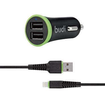 Budi CC061LB 3.4A 2USB Car Charger witht USB-A to Lightning combo