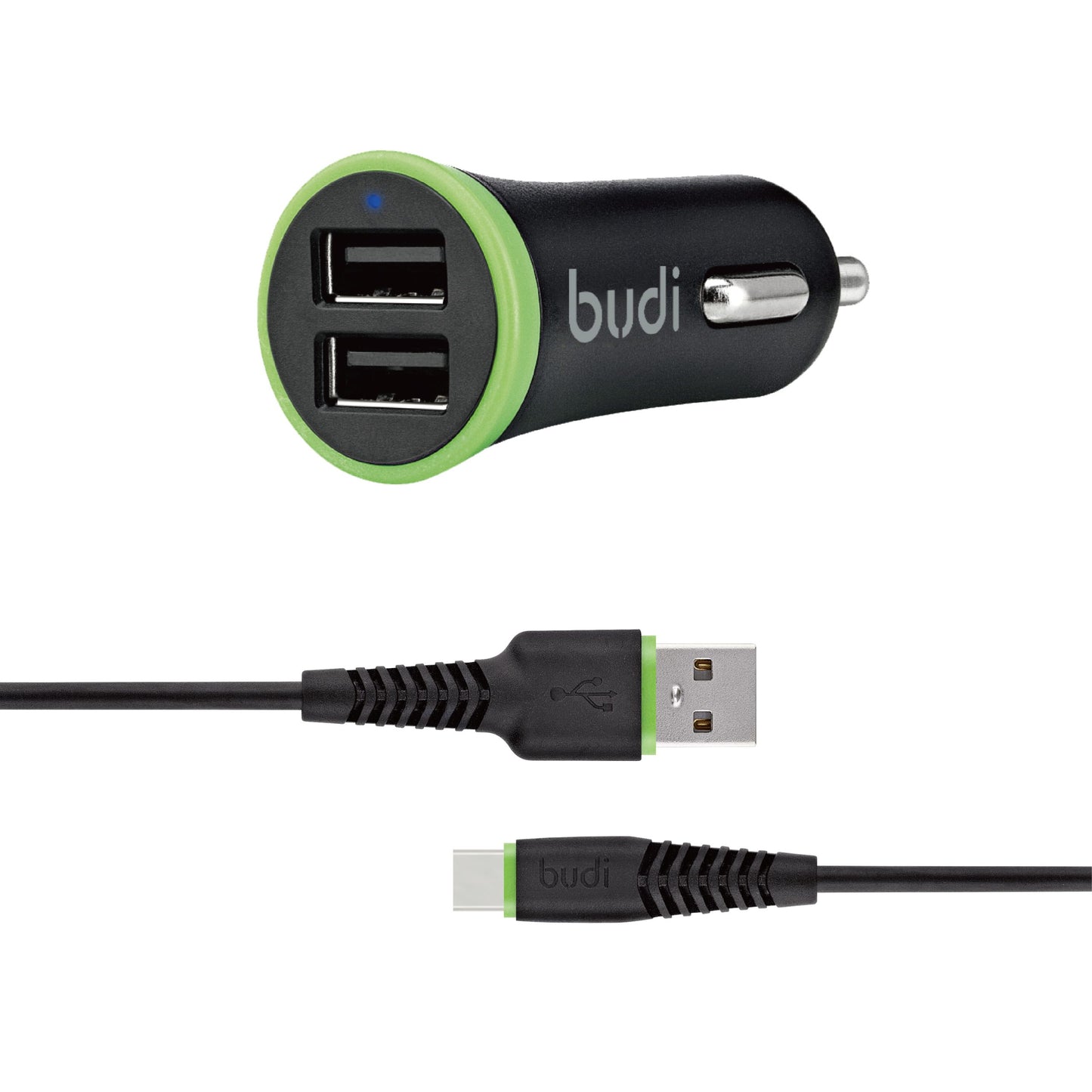 Budi M8J061T 3.4A 2USB Car Charger with USB-A to C Combo