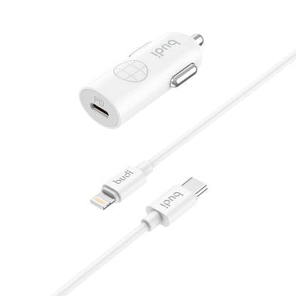 Budi CC062TTLW 33W USB C Mini car charger with Type-C to iPh combo
