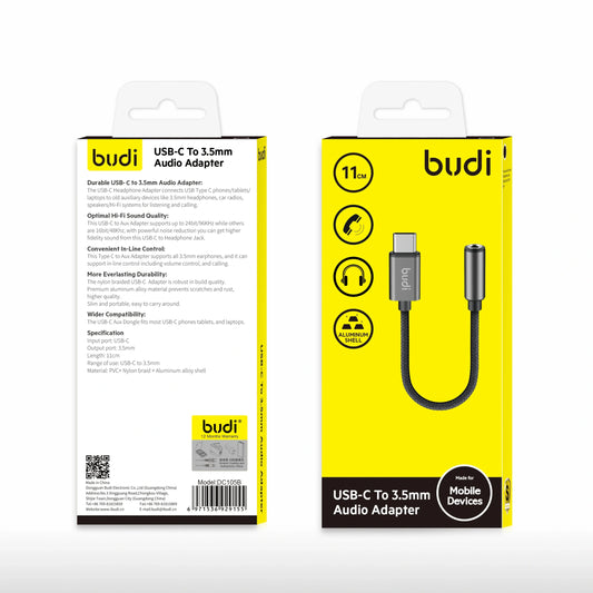 Budi DC105B USB-C to 3.5mm AUX Audio Adapter (11cm)