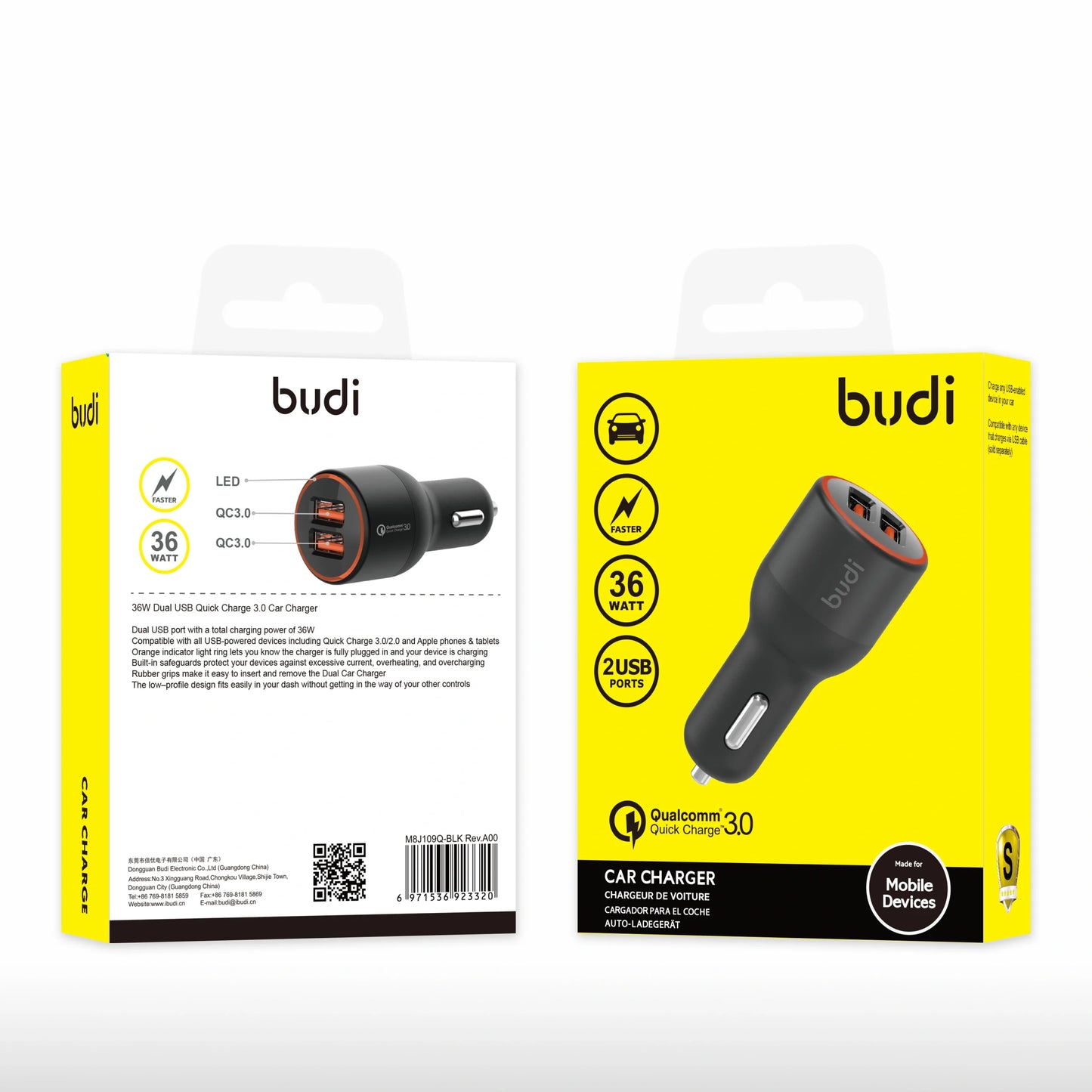 Budi CC109Q 36W 2USB Car Charger