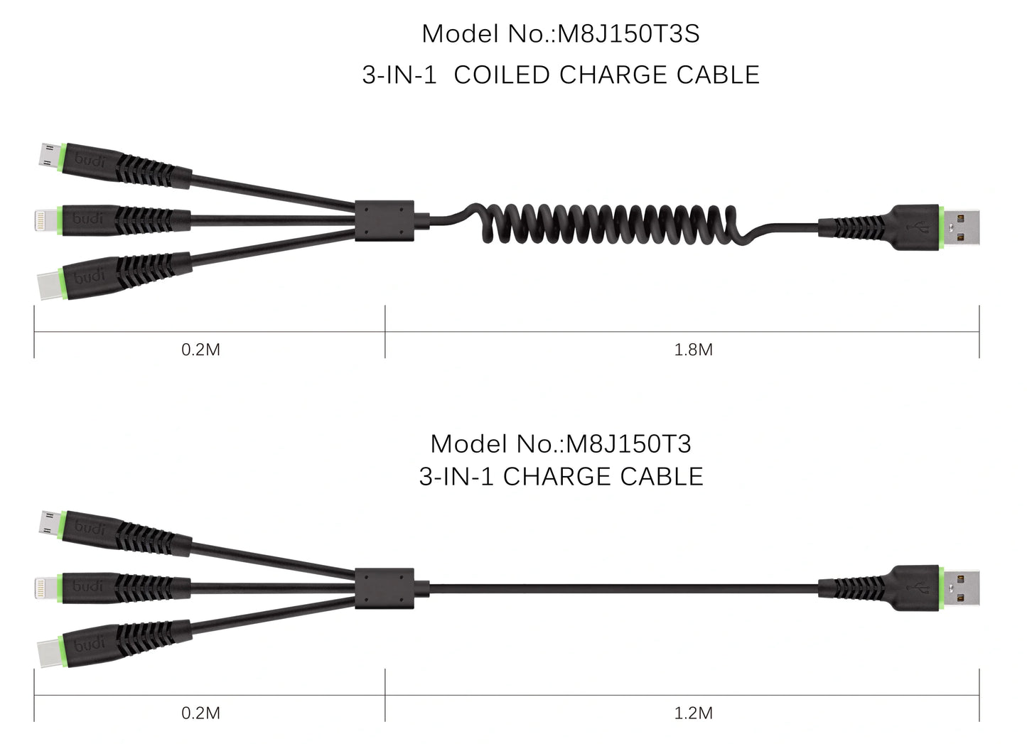 Budi 150t3 1.2m 3 in 1 cable