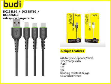 Budi DC158M10W 1m USB-A to Micro cable