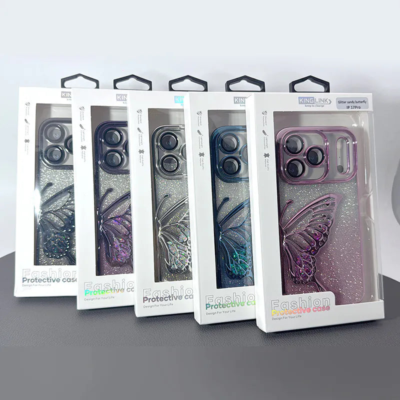 Case for iPhone 17 Air 6.6 Kinglink Glitter Sandy Butterfly