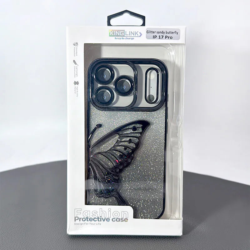 Case for iPhone 17 6.3 Kinglink Glitter Sandy Butterfly