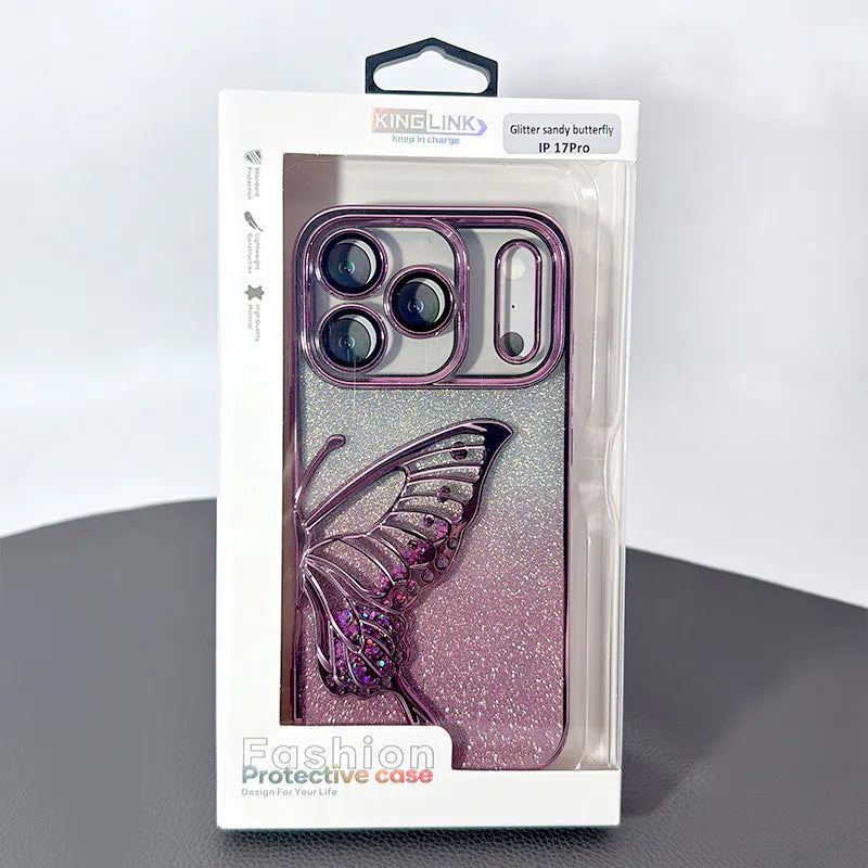 Case for iPhone 17 Air 6.6 Kinglink Glitter Sandy Butterfly