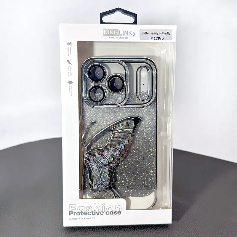 Case for iPhone 17 Air 6.6 Kinglink Glitter Sandy Butterfly
