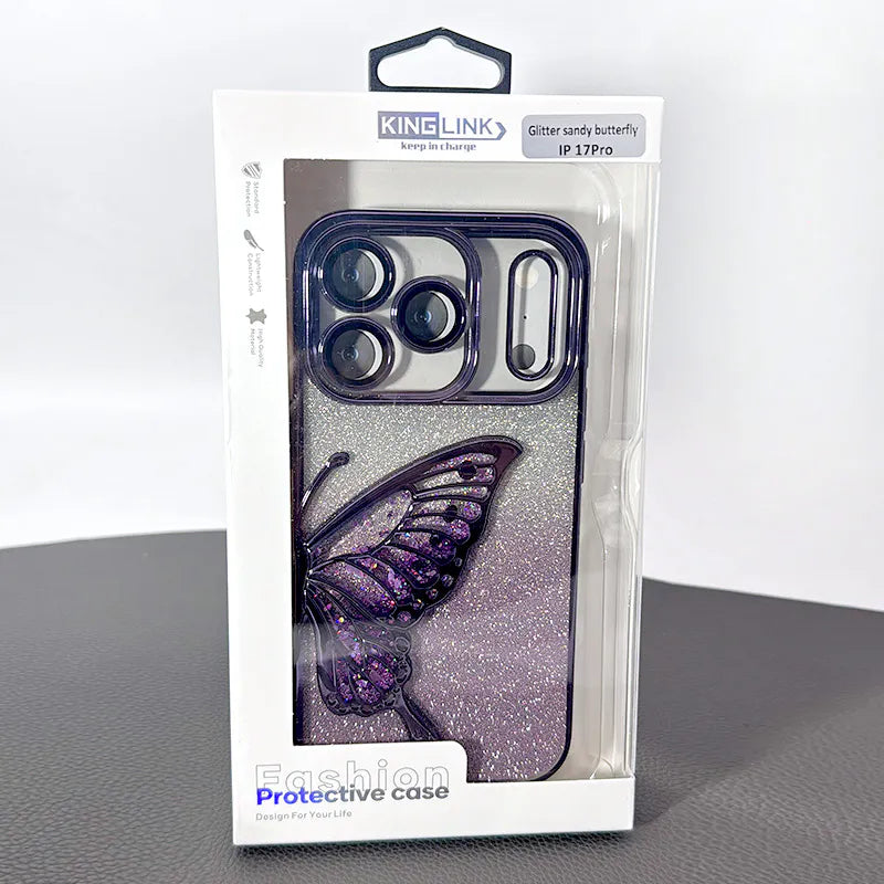 Case for iPhone 17 Air 6.6 Kinglink Glitter Sandy Butterfly