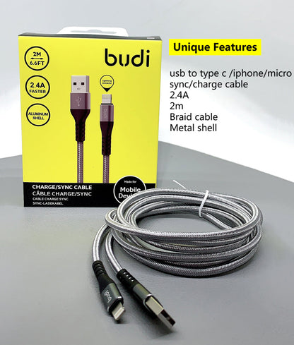 Budi DC197L20H 2m USB-A to Lightning cable