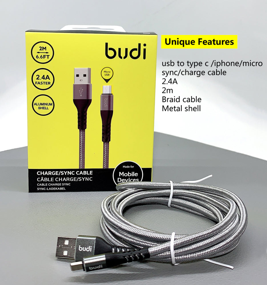 Budi DC197M20H 2m USB-A to Micro cable