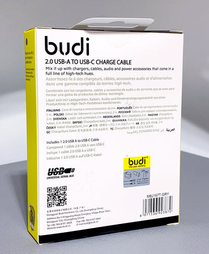 Budi DC197T20H 2m USB-A to C cable