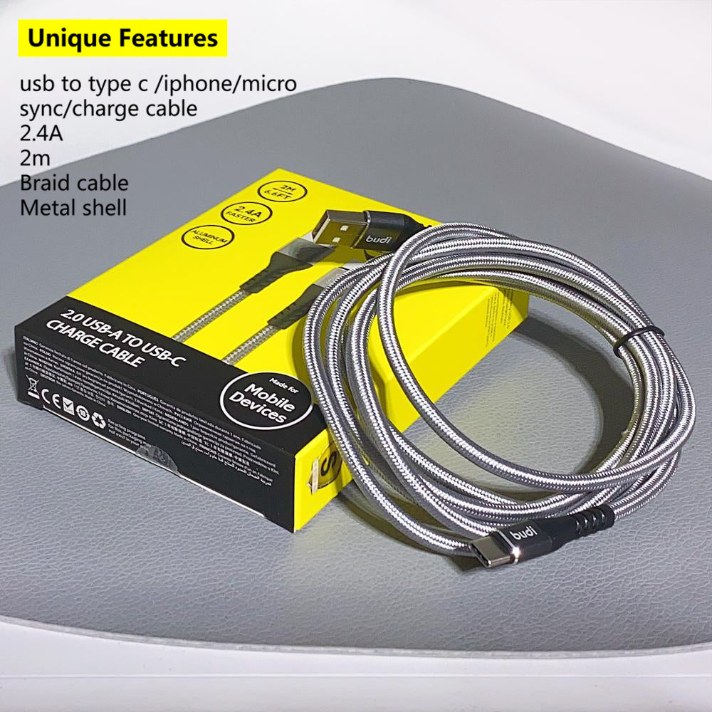 Budi DC197T20H 2m USB-A to C cable