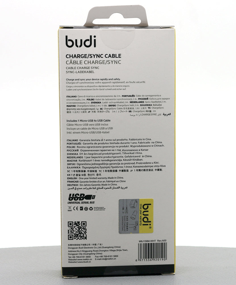 Budi DC158M10W 1m USB-A to Micro cable