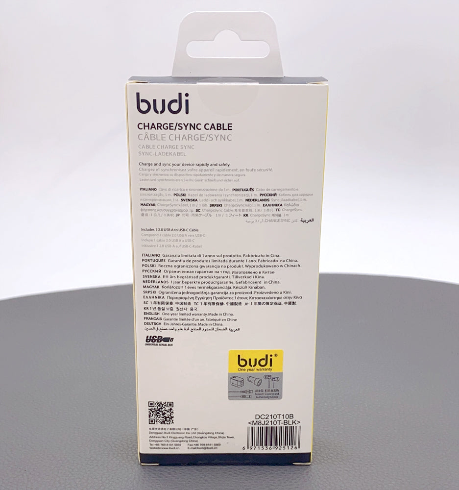 Budi DC210T10 1m USB-A to C cable