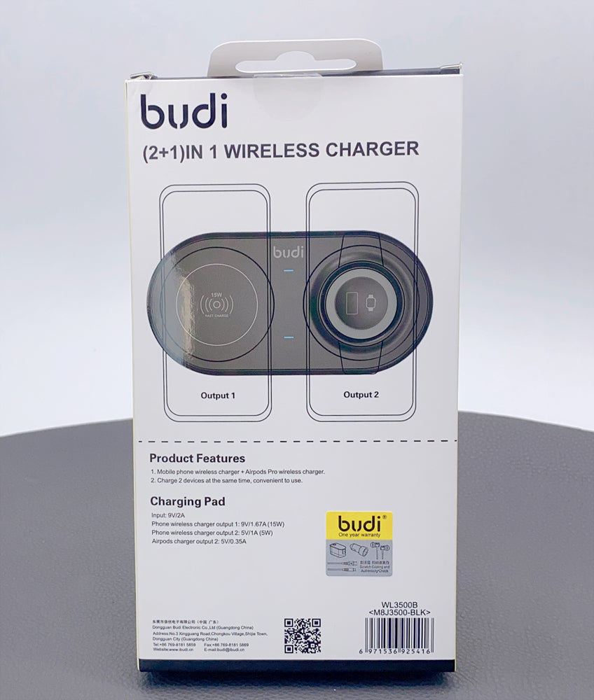 Budi 3 in 1 15W Wireless Charger For iOS/Android Apple Watch WL3500