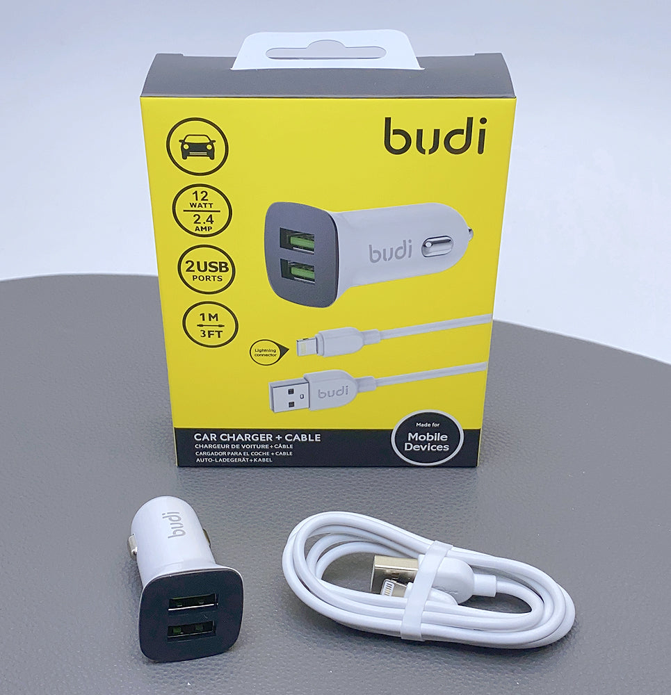 Budi CC631LW 2.4A 2USB Car Charger with USB-A to Lightning Combo
